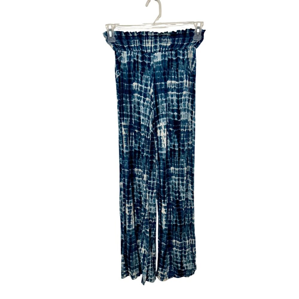 Mossimo Womens Blue Tie Dye Boho Wide leg flare pants Size XS